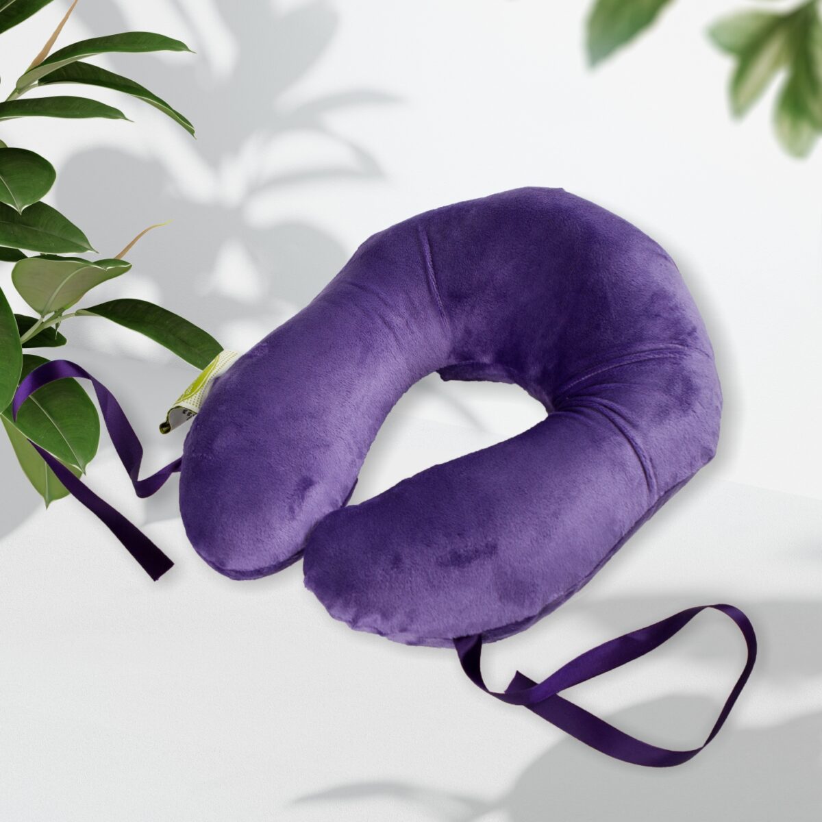 Head Support Ergonomic Travel Pillow Purple with satin ribbons