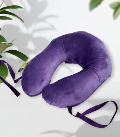 Head Support Ergonomic Travel Pillow Purple with satin ribbons