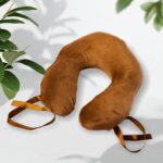 Head Support Ergonomic Travel Pillow Brown with satin ribbons